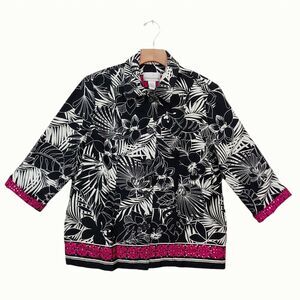 Drapers & Damons Blazer Womens Large Black Sequin Button Up 3/4 Sleeve Floral